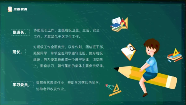 黑板卡通风儿童小学生班委竞选通用PPT模板