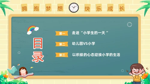 绿色黑板风卡通儿童幼小衔接幼儿园活动课幼小衔接家长会