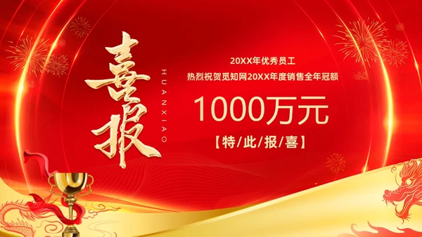 红色喜庆大气企业销售战报喜报捷报贺报PPT