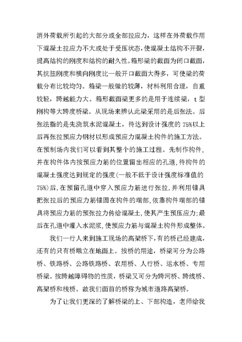 关于桥梁工程的实习报告