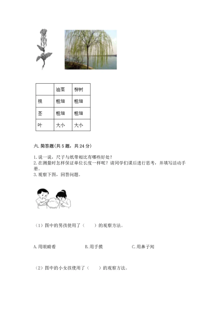 教科版科学一年级上册期末测试卷精品（必刷）.docx