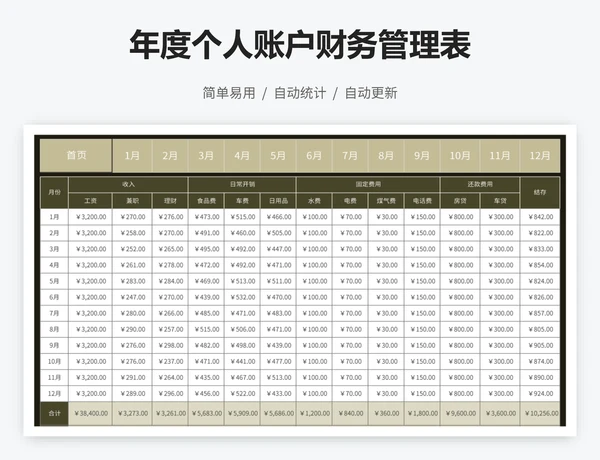 年度个人账户财务管理表