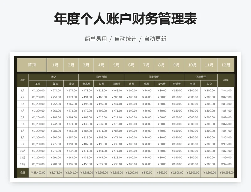 年度个人账户财务管理表