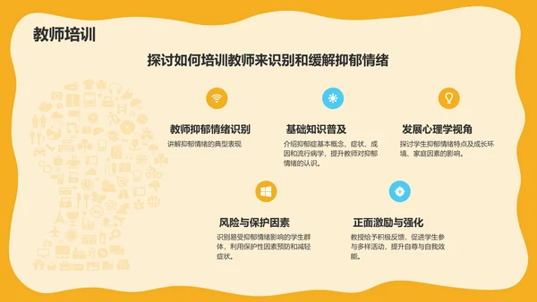 橙色手绘风抑郁情绪应该缓解PPT模板