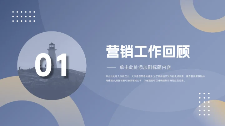 高端蓝金质感市场营销总结汇报PPT模板