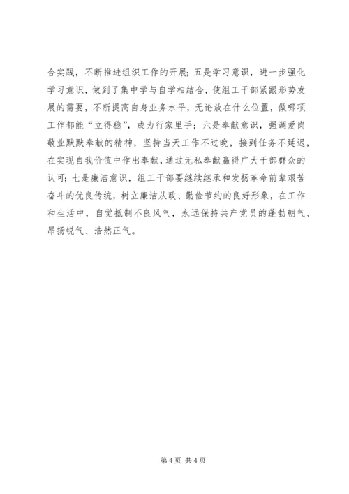 乡镇组工干部“讲党性、重品行、作表率”活动学习阶段讨论情况汇.docx