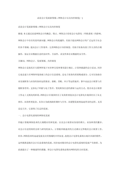 试论会计发展新领域网络会计以及内控制度.docx