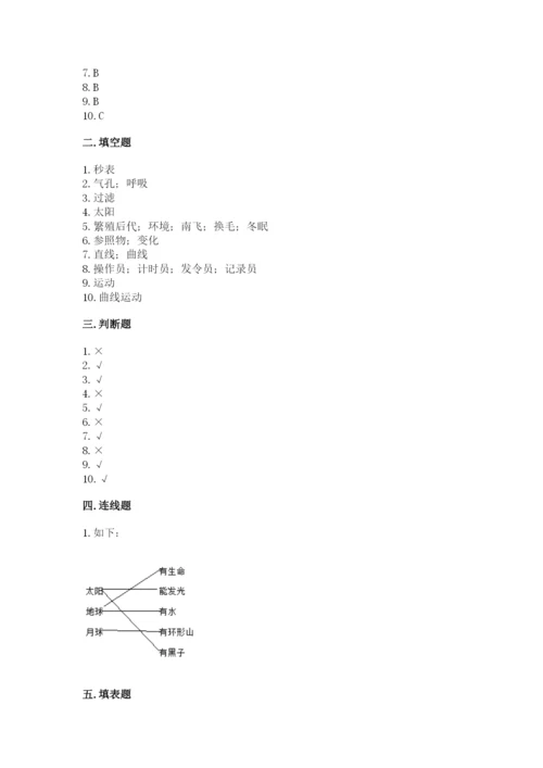 教科版三年级下册科学期末测试卷及参考答案【考试直接用】.docx