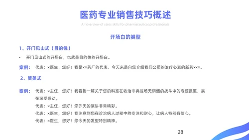 蓝色简约风医药代表销售经验分享培训课件