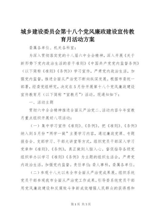 城乡建设委员会第十八个党风廉政建设宣传教育月活动方案.docx