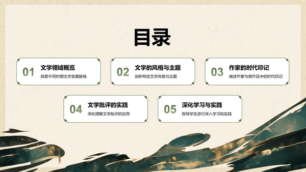 绿色复古国风文学培训课件PPT模板