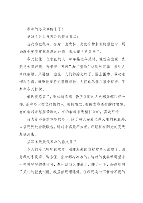 描写冬天天气寒冷的作文5篇