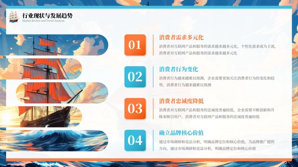橙色插画风乘风破浪扬帆起航年终总结报告PPT模板