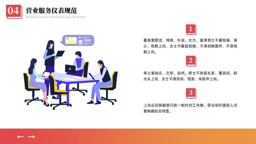 橙黄色商务礼仪插画风格银行窗口服务礼仪商务礼仪PPT窗口服务礼仪培训