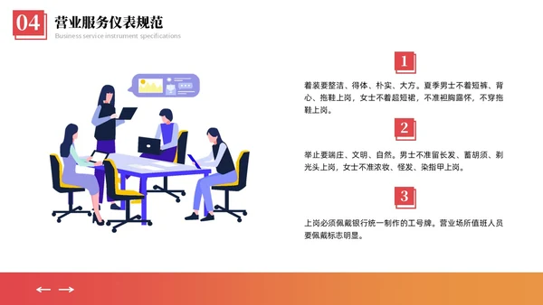 橙黄色商务礼仪插画风格银行窗口服务礼仪商务礼仪PPT窗口服务礼仪培训
