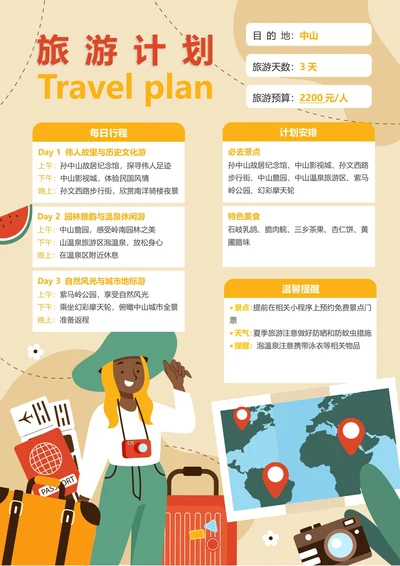 (中山)旅游计划3天