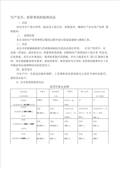 生产部安全、质量事故处理办法