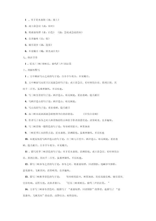 2012年中考文言文备考必备：三峡