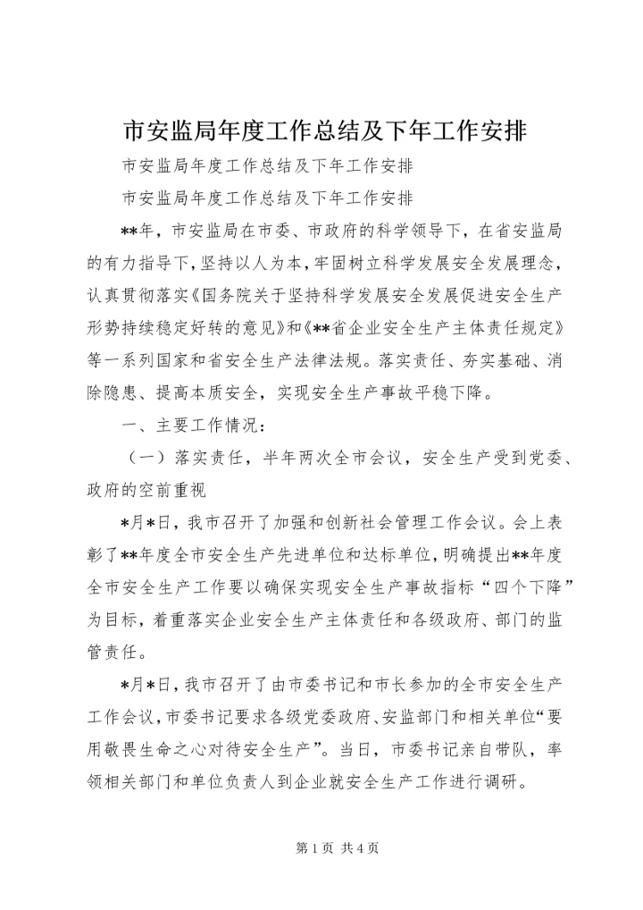 市安监局年度工作总结及下年工作安排.docx
