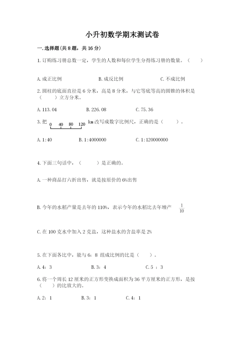 小升初数学期末测试卷含完整答案（名校卷）.docx