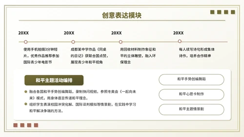 褐色小清新世界和平日主题班会PPT模板
