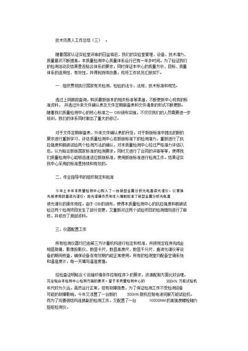 技术负责人工作总结完整版