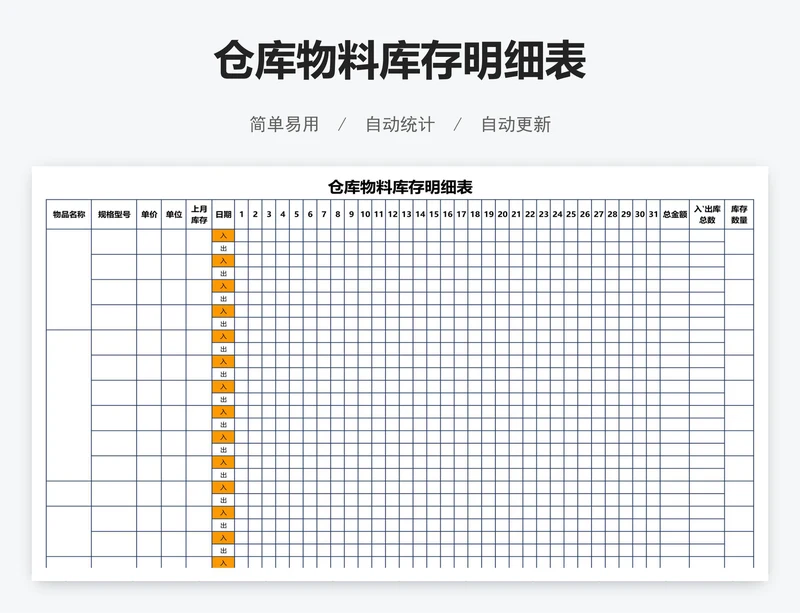 仓库物料库存明细表