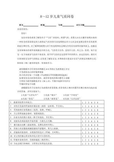 新8-12岁儿童气质问卷(共4页)