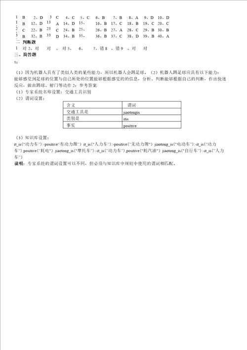 大学计算机专业人工智能试题与答案