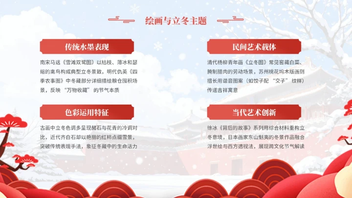 蓝红色中国风立冬PPT模板