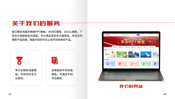 红色商务翻页杂志PPT模板