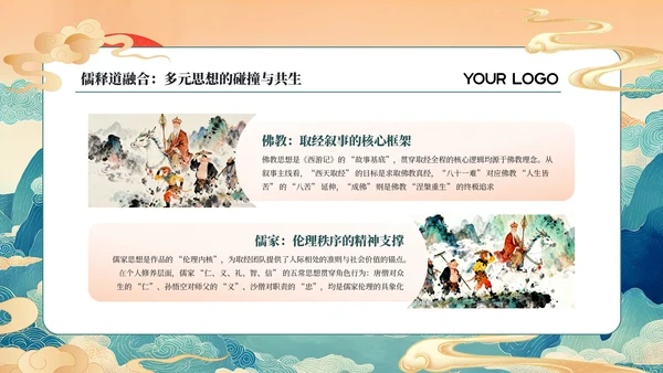 蓝绿国潮经典名著《西游记》读书分享PPT模板