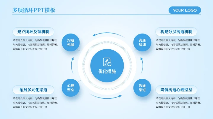 蓝色商务风4项循环PPT单页