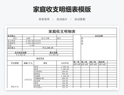 家庭收支明细表模版