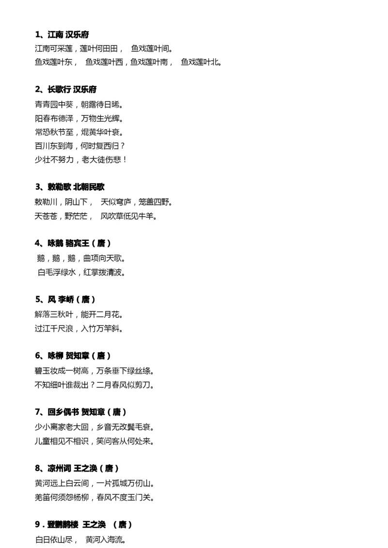 古诗75首 艾宾浩斯遗忘曲线复习计划表.docx