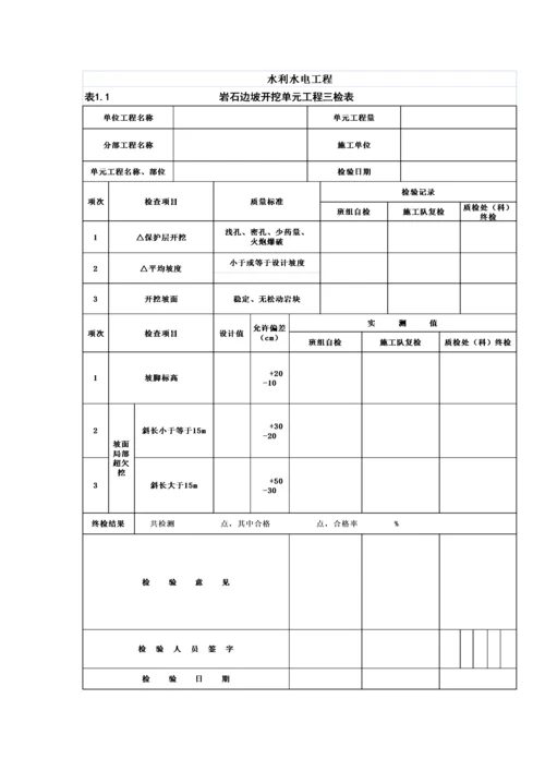 水利水电三检表格DOC136页.docx