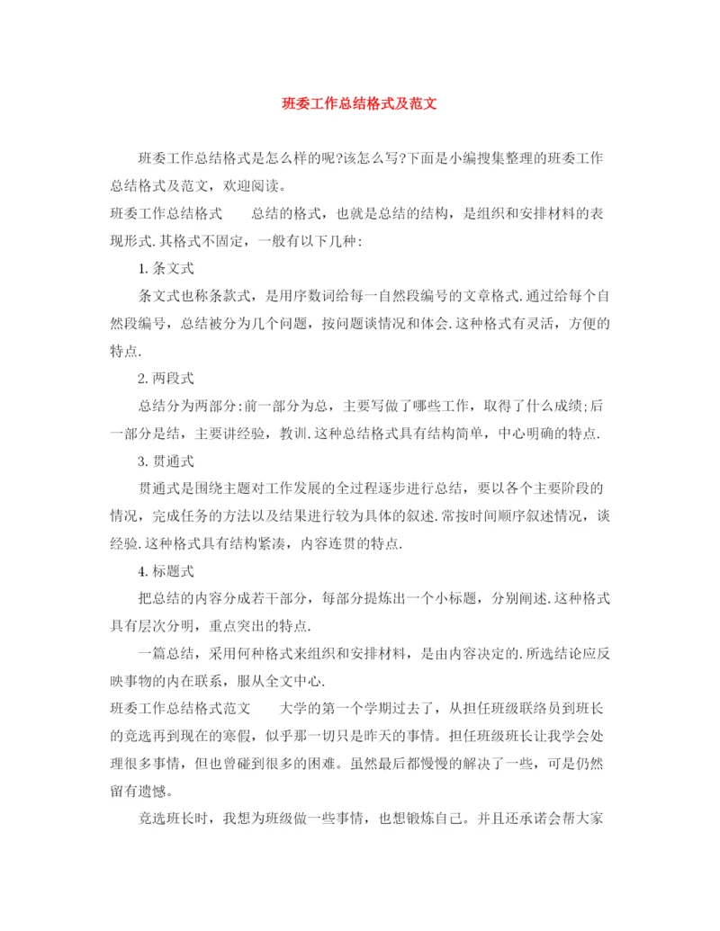 精编之班委工作总结格式及范文.docx