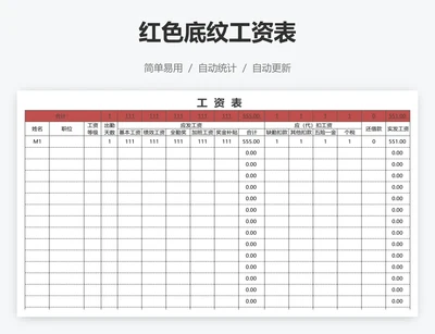 红色底纹工资表