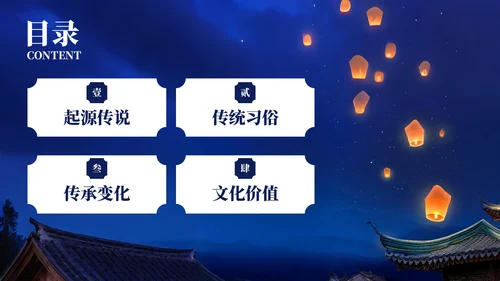 深蓝色中国风中元节介绍PPT模板