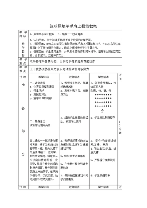 篮球原地单手肩上投篮教案