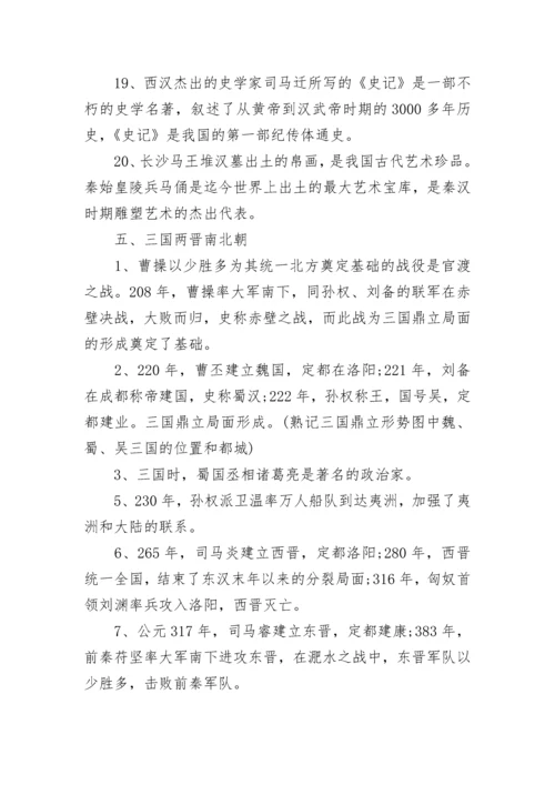 人教版初中历史重要知识点总结归纳.docx