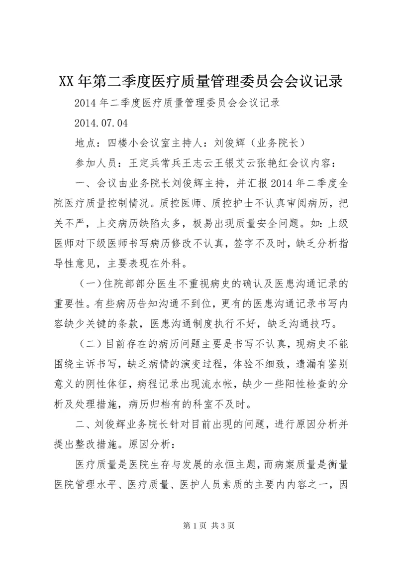 XX年第二季度医疗质量管理委员会会议记录 (3).docx