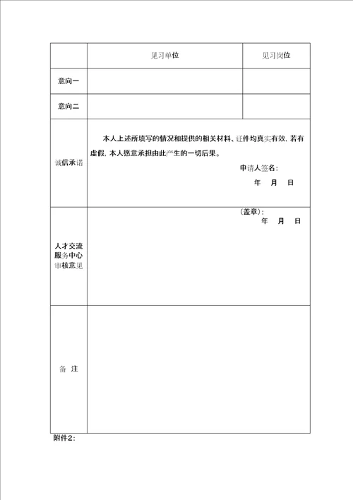 湖南省高校毕业生就业见习申请登记表