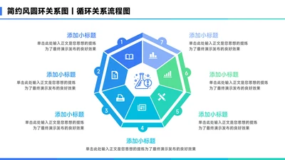 蓝色简约风7项圆环关系图PPT