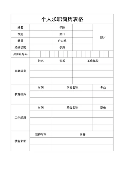 个人求职简历表格