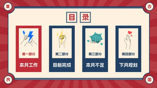 复古创意卡通插画民国风工作汇报PPT模板