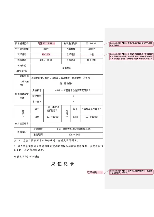 见证记录样表