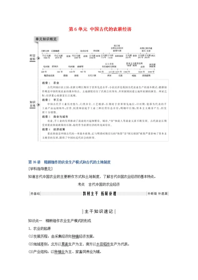 （鲁京专用）高考历史中国古代的农耕经济第16讲精耕细作的农业生产模式和古代的土地制度教案岳麓版