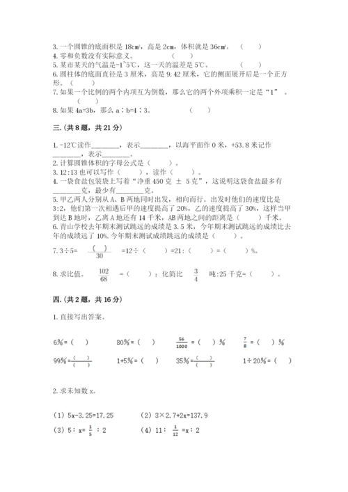 苏教版数学六年级下册试题期末模拟检测卷及完整答案一套.docx