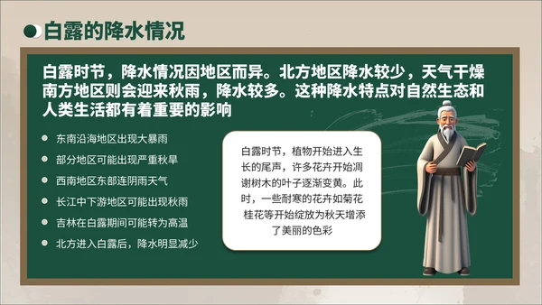 褐绿色3D风白露节气学校主题班会PPT模板